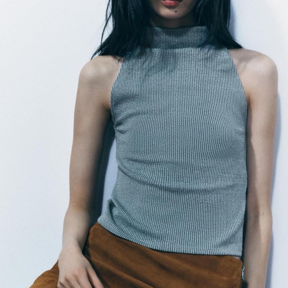 Zara Gray Ribbed Tank Top